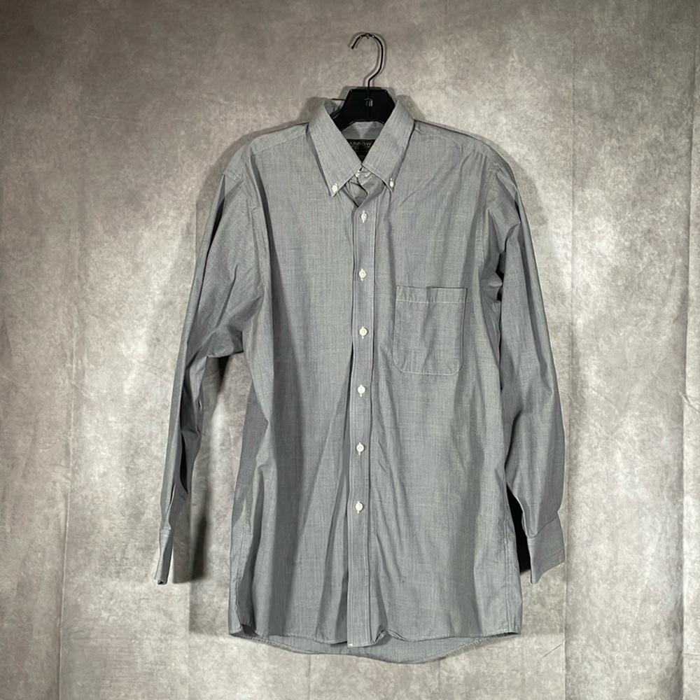 Arrow Regular Fit Wrinkle Free Gray Men’s Button Down Shirt | Size 15 1/2 32/33